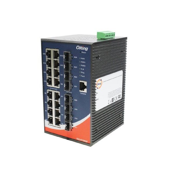Oring Networking 24-port managed switch; 16GE + 8 100/1000 SFP socket IGS-9168GP